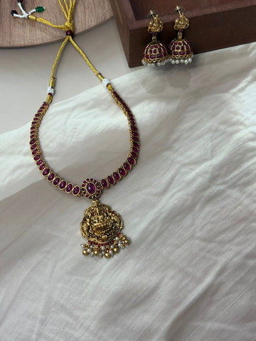 Gold-Plated Temple Jewellery Set Red