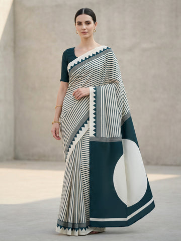 Cream Red Dot Ajrakh Modal Silk Saree