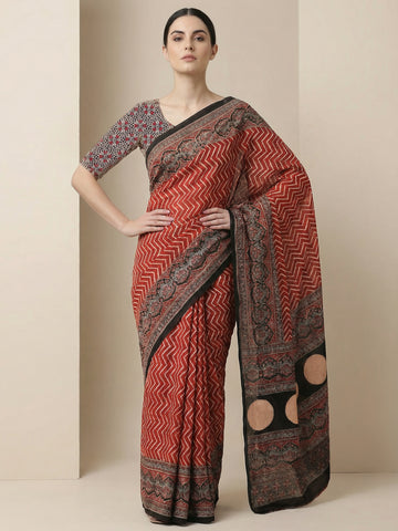 Niska Red Ajrakh Modal Saree