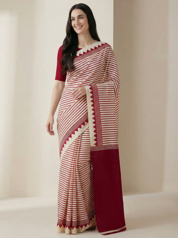 Niska Red Ajrakh Modal Saree