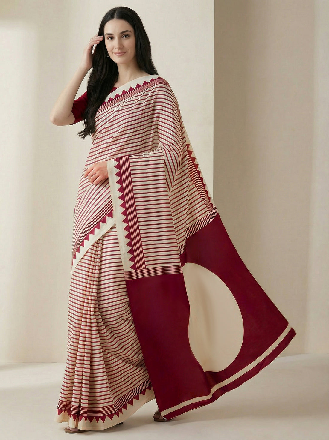 Niska Red Ajrakh Modal Saree