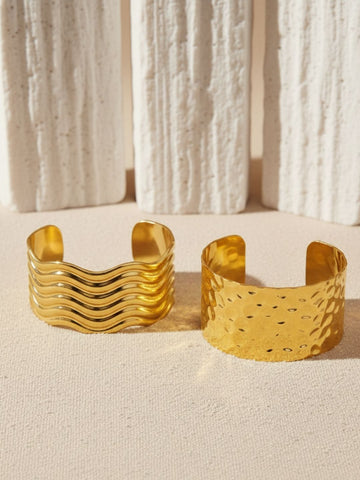 Niska Bold Bend Anti Tarnish 18K Gold Plated Cuff Set of Two