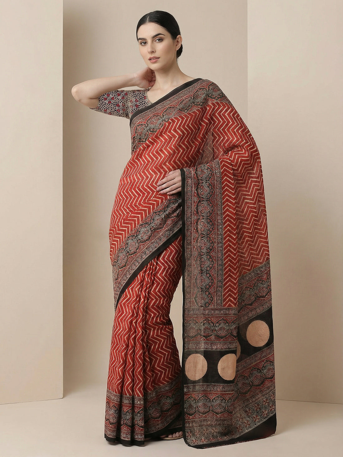 Niska Red Ajrakh Modal Saree