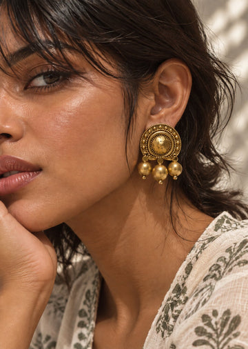 Antique Gold Floral Drop Earrings