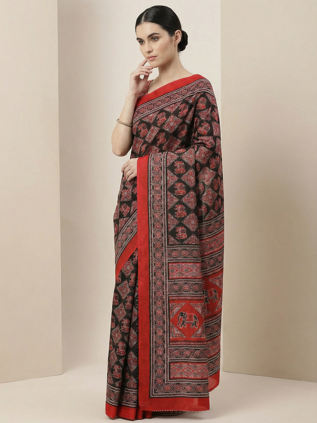 Niska Red Ajrakh Modal Saree