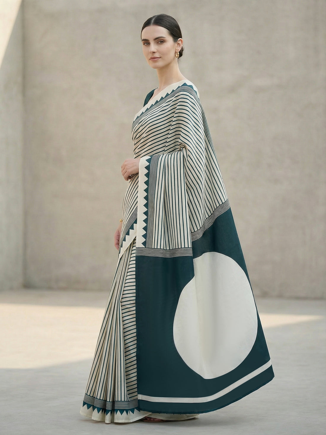 Cream Red Dot Ajrakh Modal Silk Saree