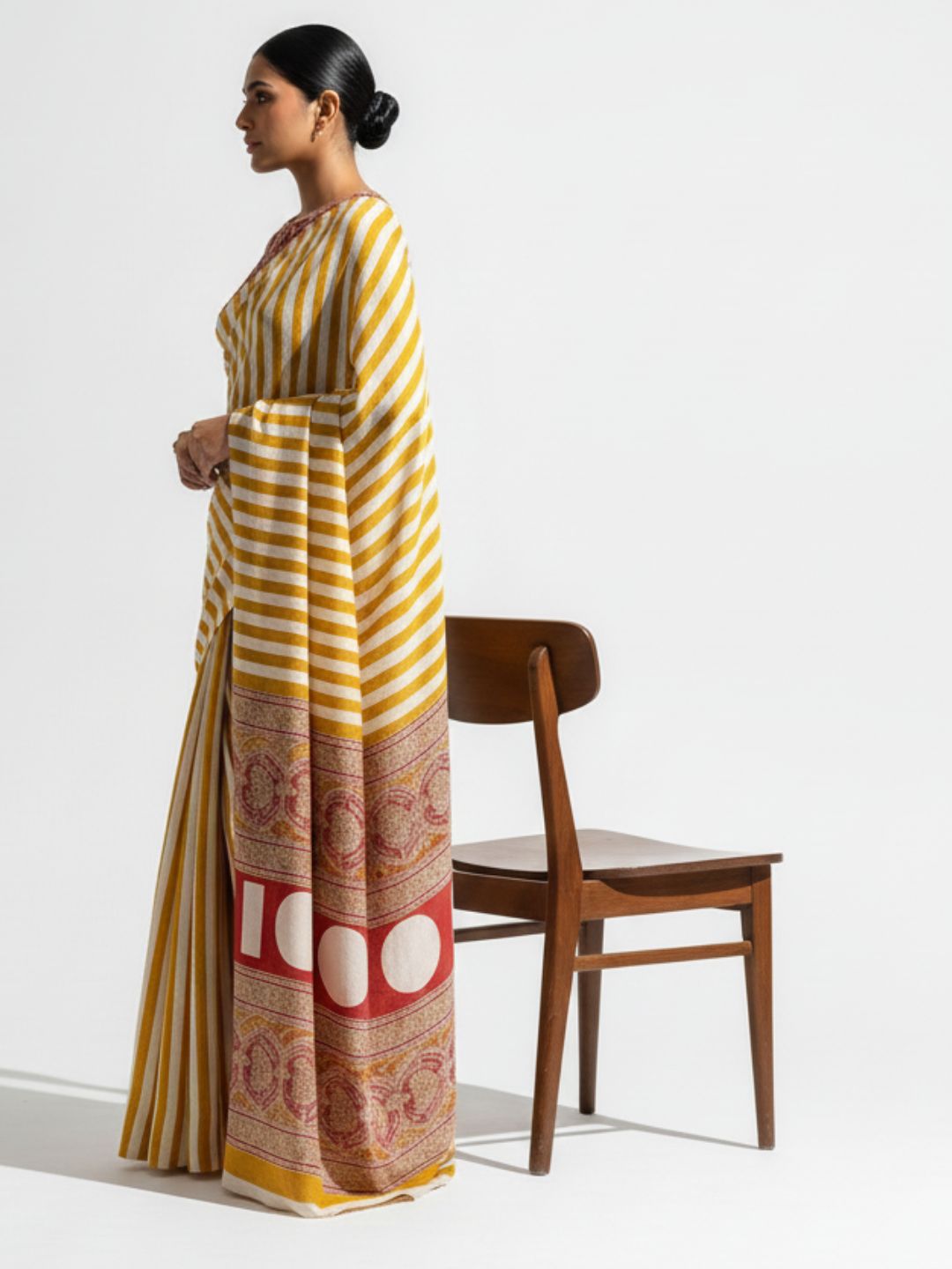 Yellow & Red Ajrakh Print Satin Saree
