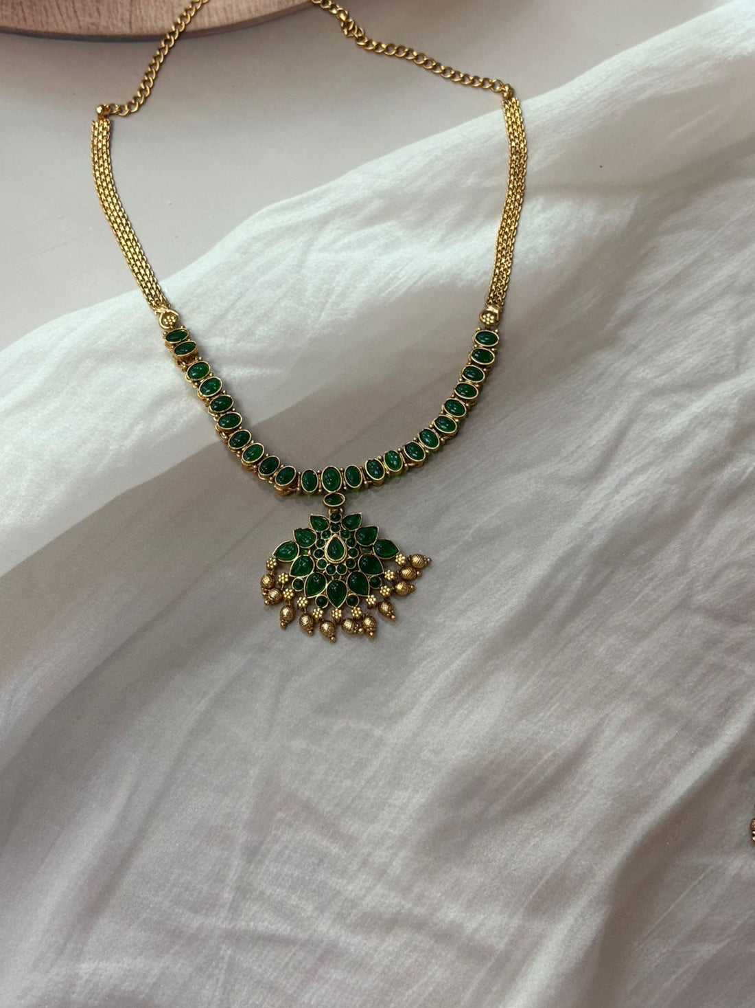 Gold-Plated Temple Jewellery Set Green