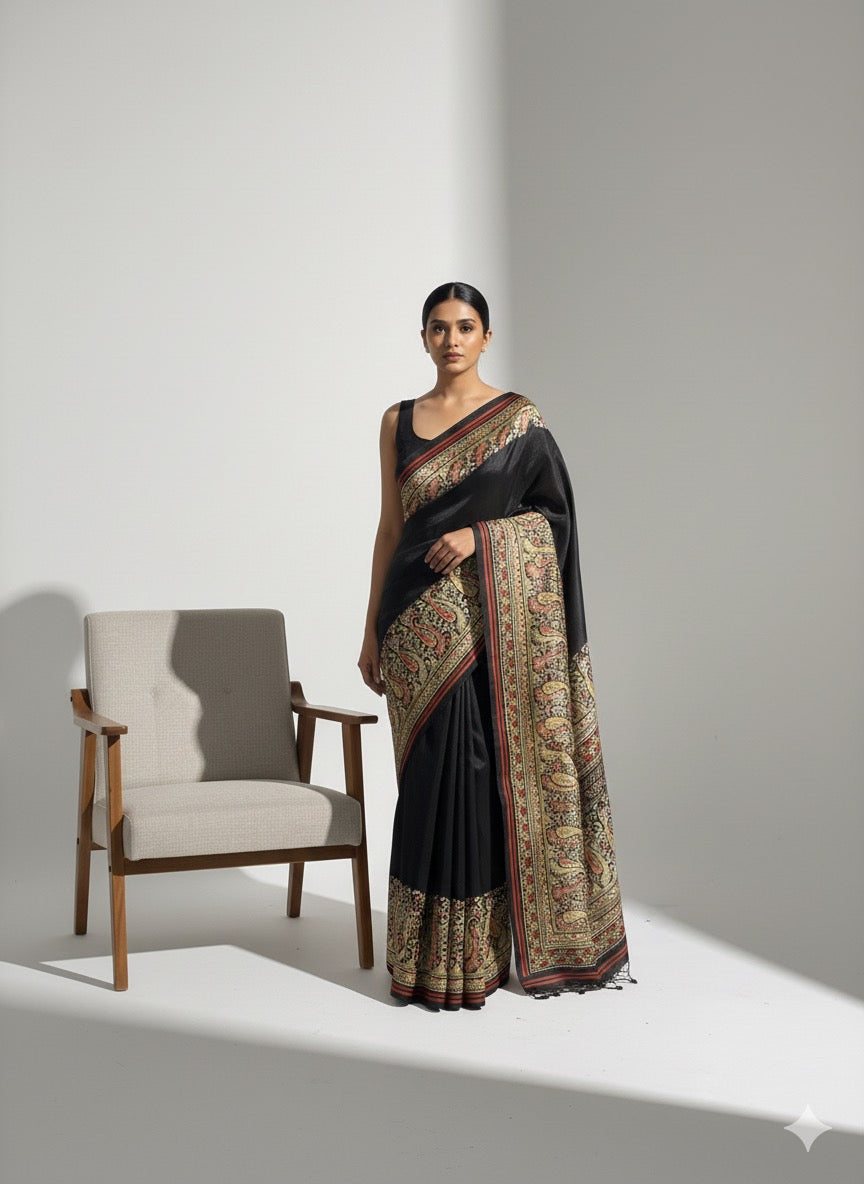 Niska Black Ajrakh Modal Saree