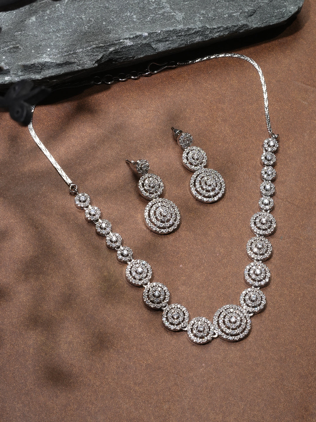 Niska Rhodium-Plated Brass White Cubic Zirconia Studded Necklace Set (Copy)