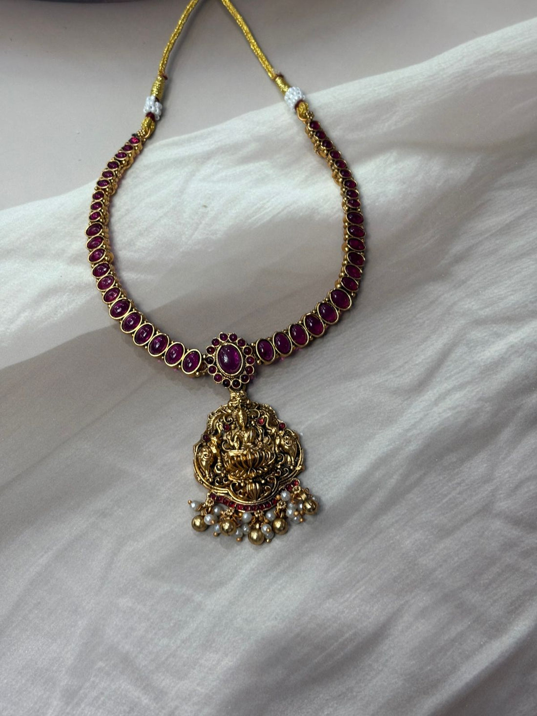 Gold-Plated Temple Jewellery Set Red