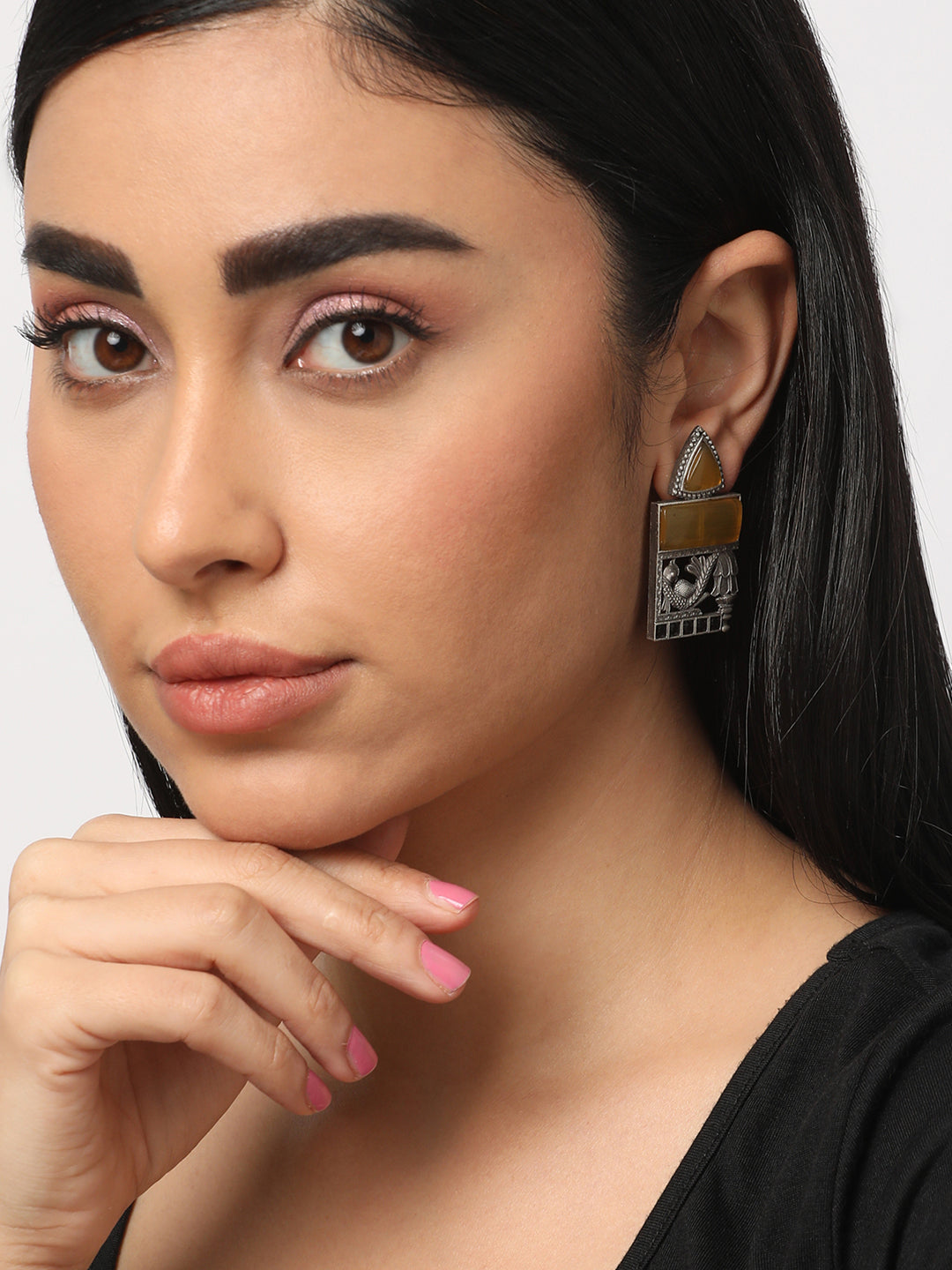 Amber Oxidised Statement Earrings