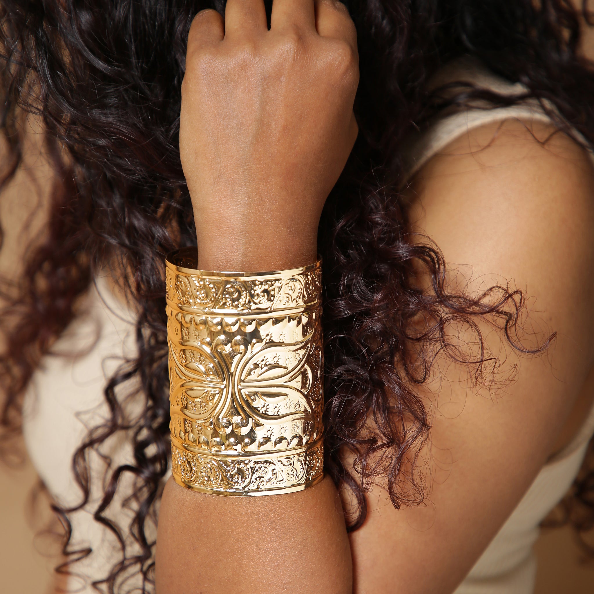 Luxora Gold-Plated Anti Tarnish Wide Cuff Bracelet
