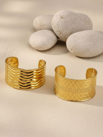 Niska Bold Bend Anti Tarnish 18K Gold Plated Cuff Set of Two