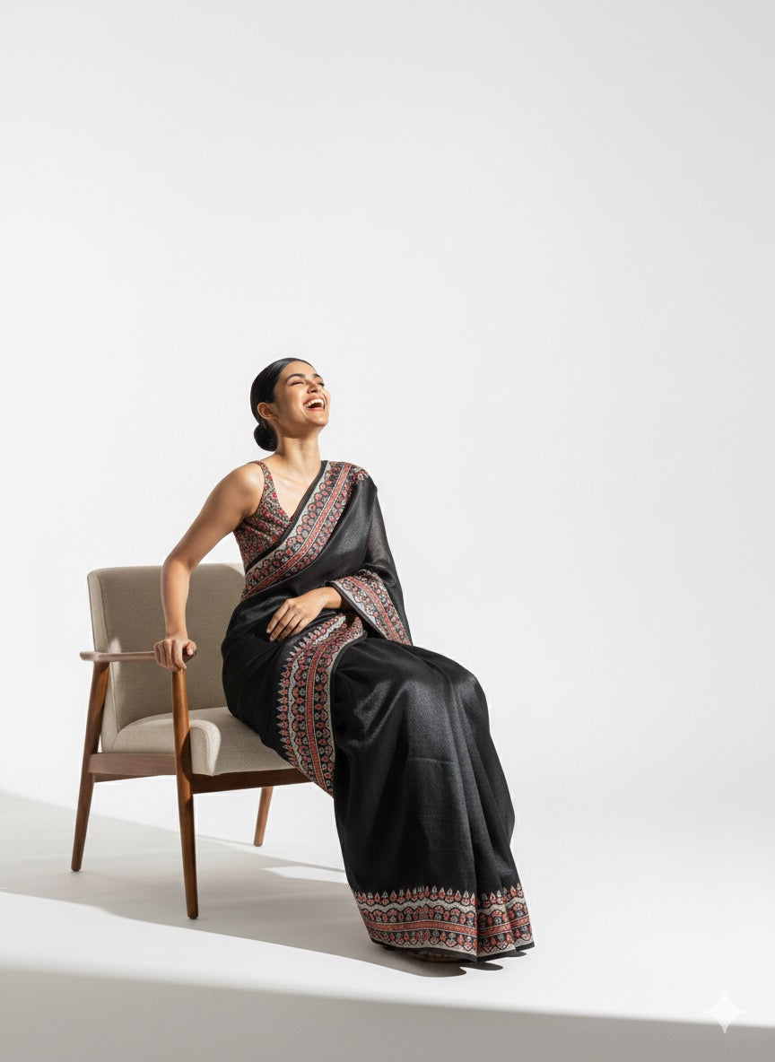 Niska Black Ajrakh Modal Saree