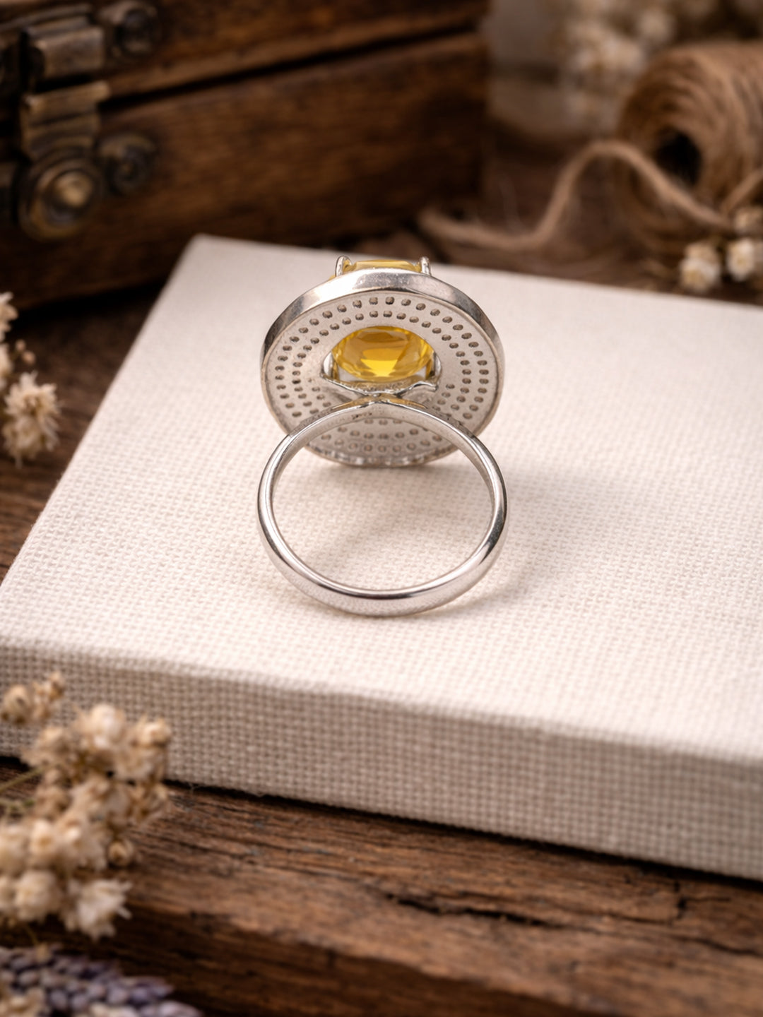 Doozie Yellow American Diamond Adjustable Ring