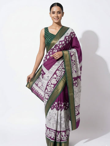 Dola Silk Madhubani Print Saree Red