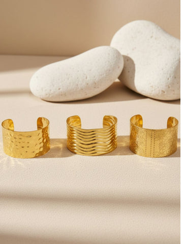 Niska Bold Bend Anti Tarnish 18K Gold Plated Cuff Set of Three