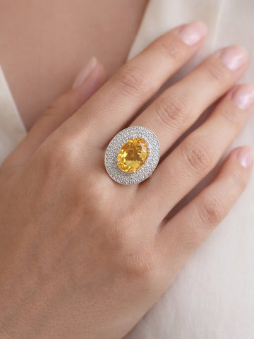 Doozie Yellow American Diamond Adjustable Ring