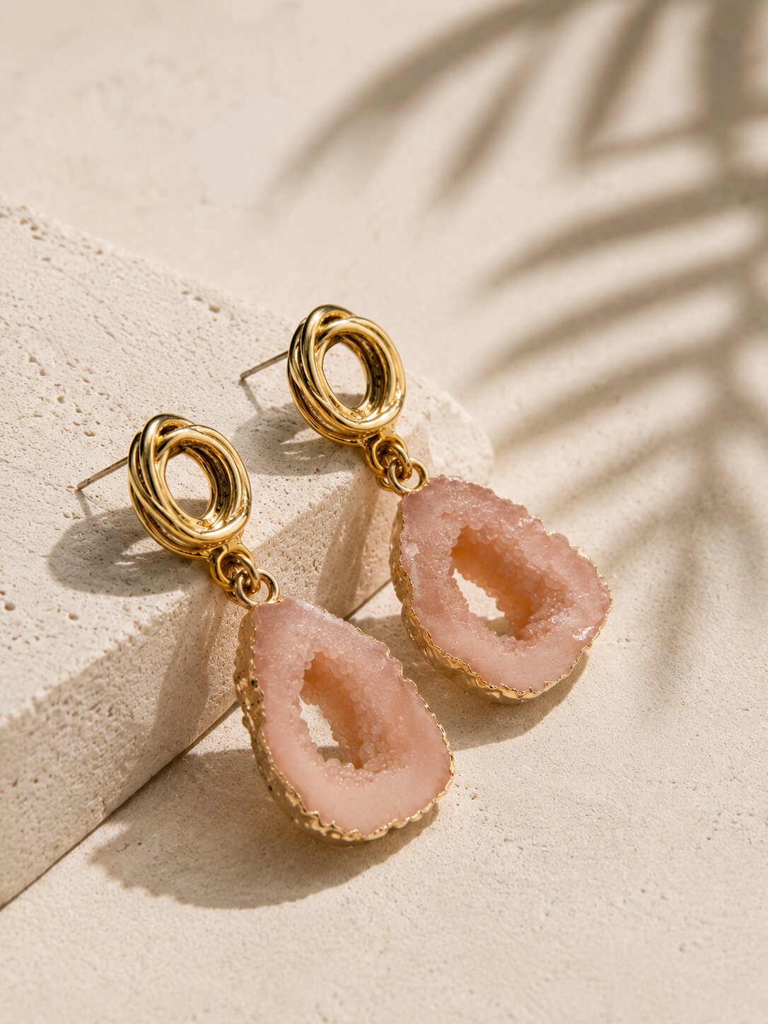 Niska Pink Natural Druzy Stone Drop Earrings for Women