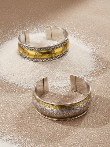 Niska Silver Oxidized Bracelet Cuff Set of Two