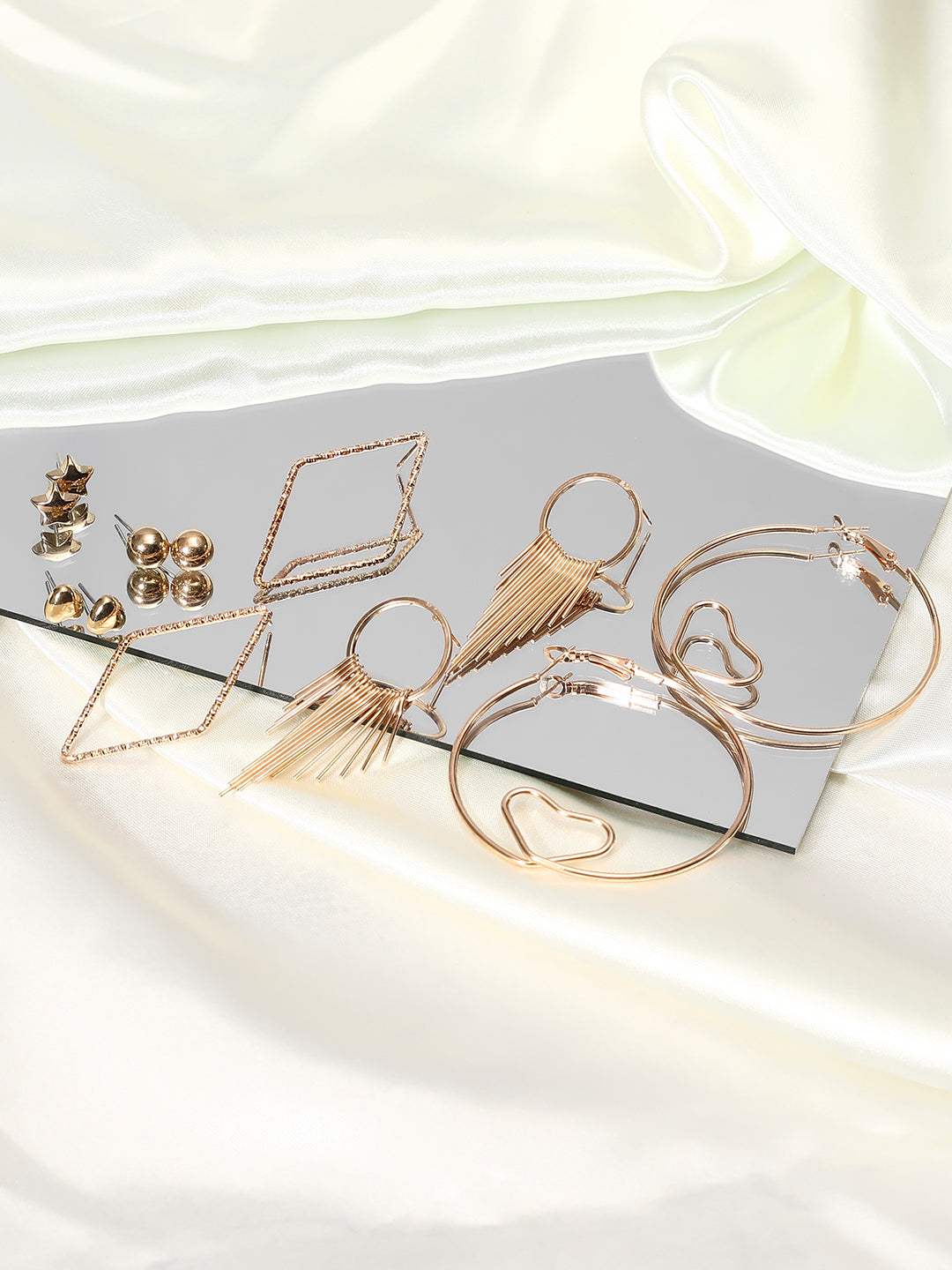 Golden Stylized Ensemble: Pack of 6 Earrings