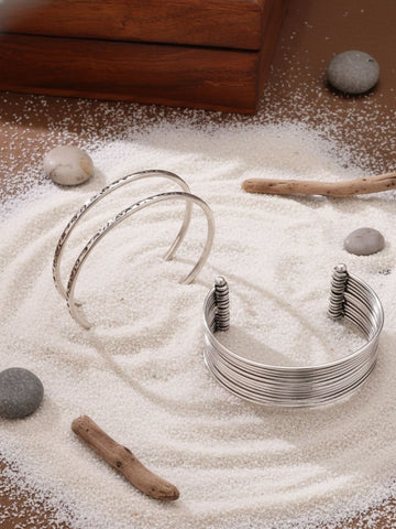 Niska Silver Oxidized Bracelet Cuff Set of Two