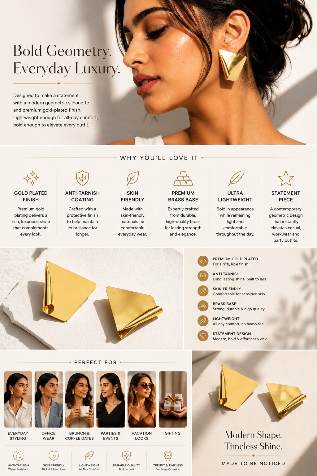 Niska Nova Gold Plated Geometric Statement Earrings