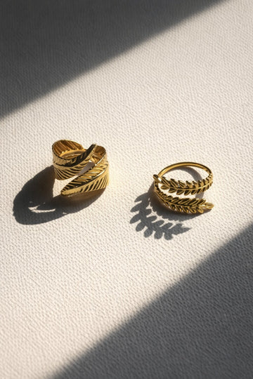 Golden Leaf Wrap AntiTarnish Ring Pack of two