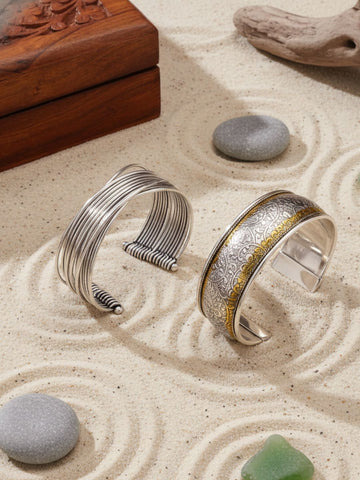 Niska Silver Oxidized Bracelet Cuff Set of Two