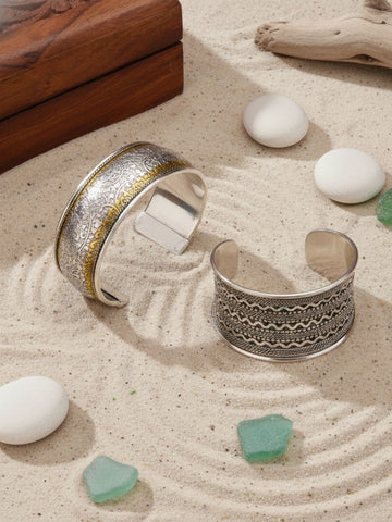 Niska Silver Oxidized Bracelet Cuff Set of Two