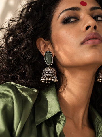 Aqua Monalisa Stone Silver Replica Jhumka