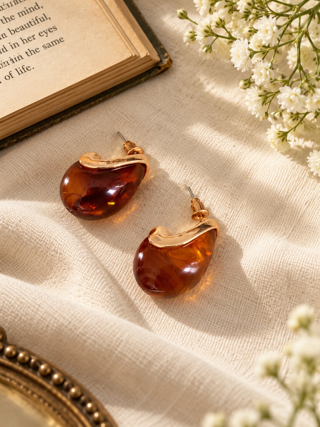 Amber Resin Hoop Earrings