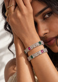 BA26N20018 model wearing silver AD Stone bangle