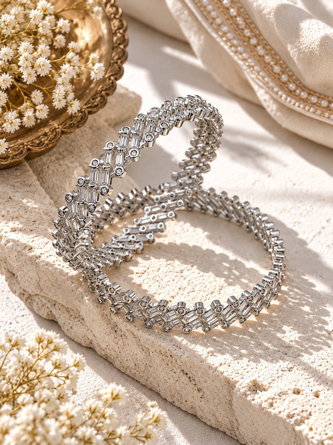 AD stone dural colour stone silver plated bangle