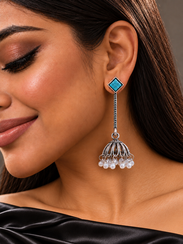 Turquoise-Tone Jhumka Earrings