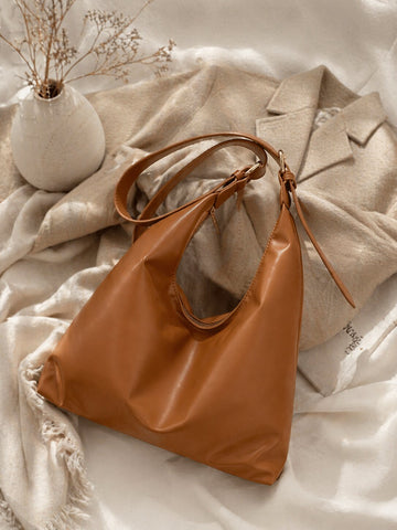 Soft Structured Tan Leather Bag – Minimal Chic Shoulder Hobo