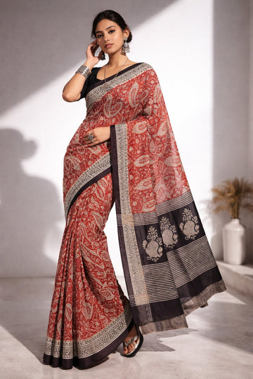 Niska Kalmkari Print Mul Cotton Saree