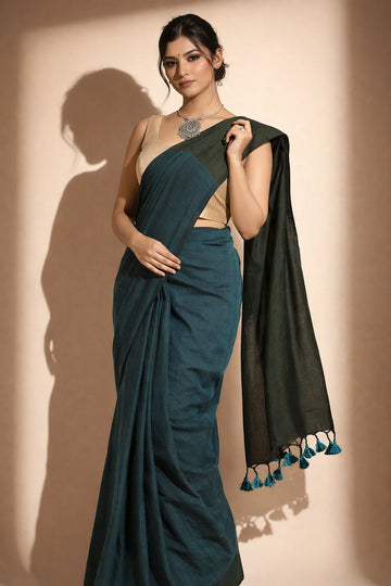 Niska Green Dual Print Cotton Saree