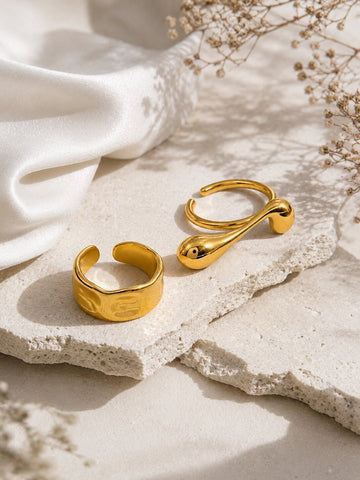 Niska 18K Gold Plated Adjustable Open Ring Set for Women