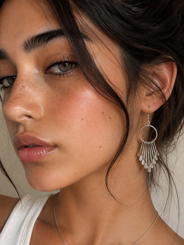 Niska Silver Fringe Hoop Dangle Earrings for Women