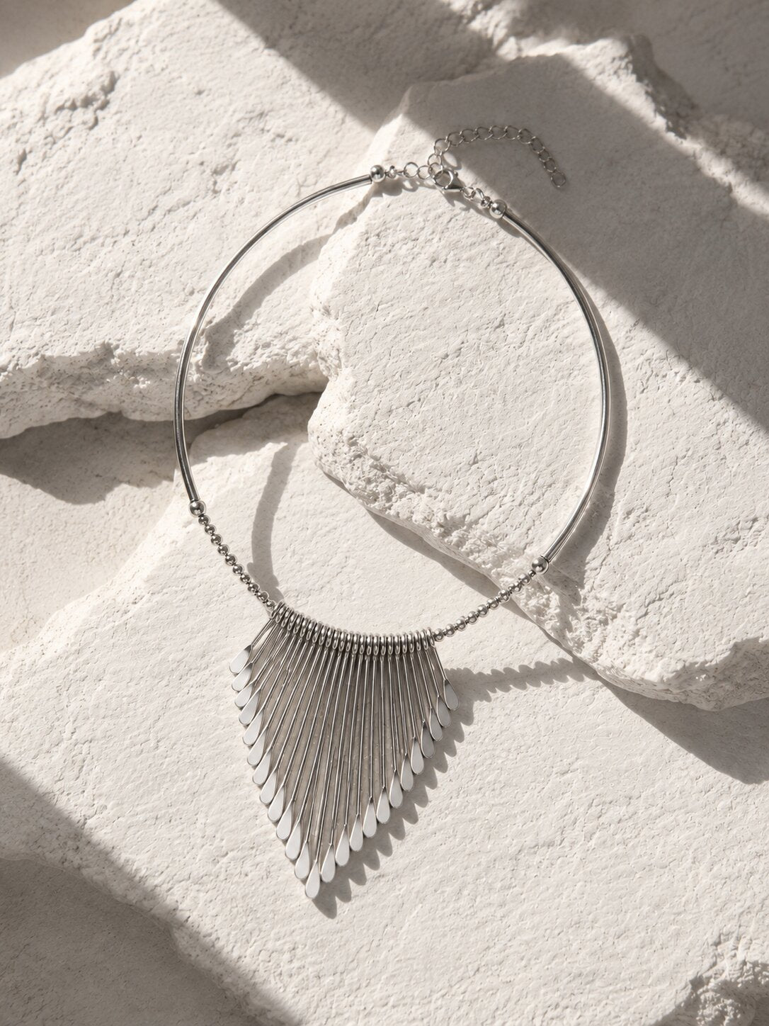 Niska Silver Fringe Statement Necklace for Women