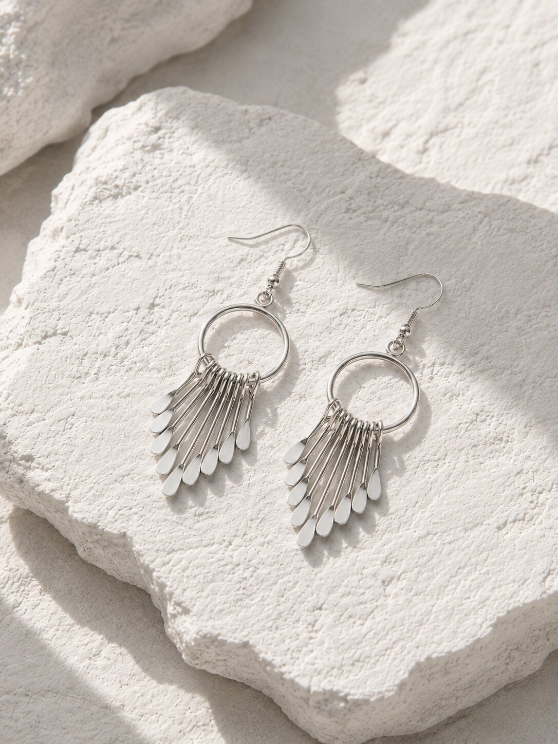 Niska Silver Fringe Hoop Dangle Earrings for Women