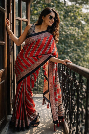 Niska Red Modal Silk Saree