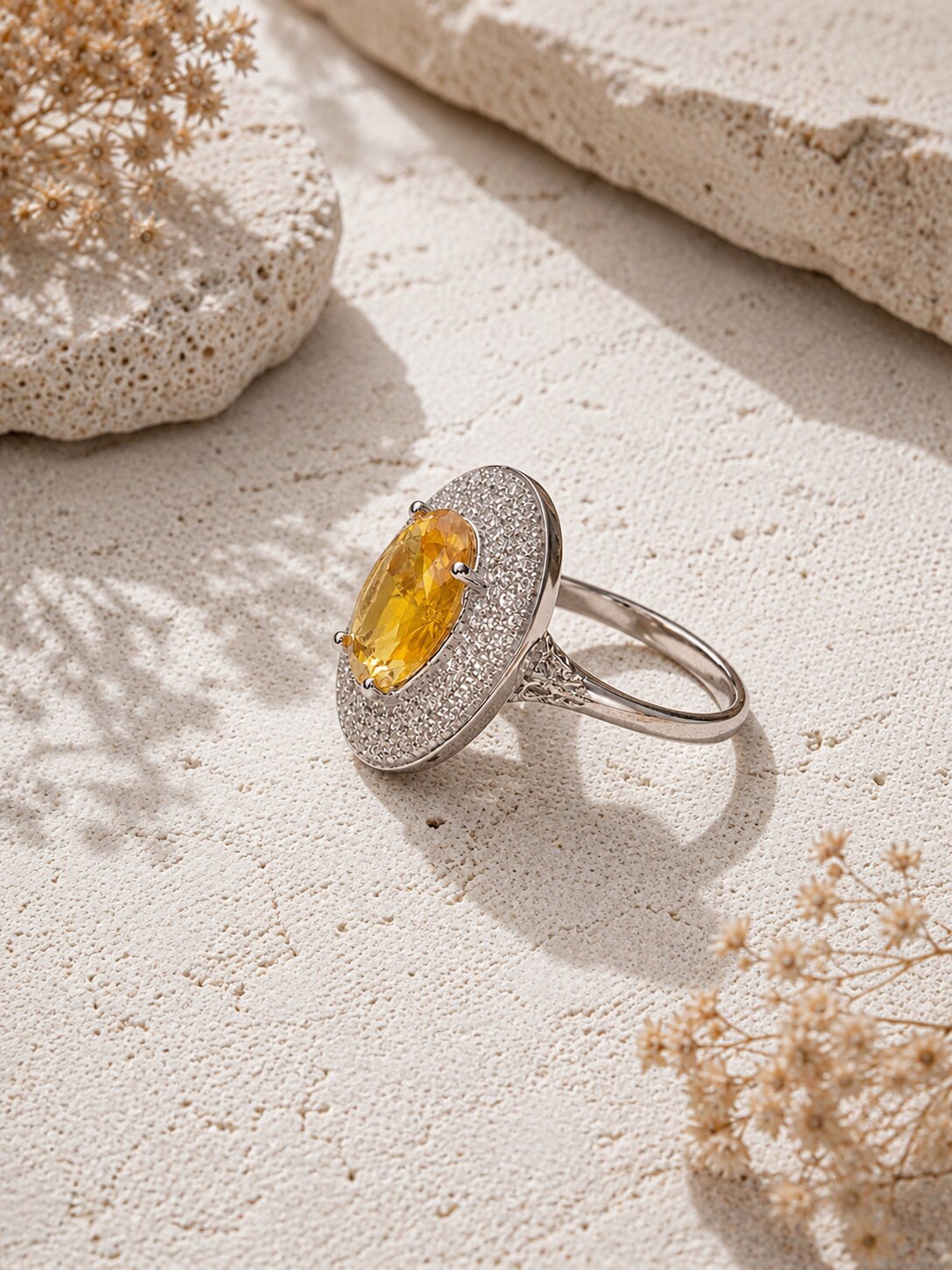 Doozie Yellow American Diamond Adjustable Ring
