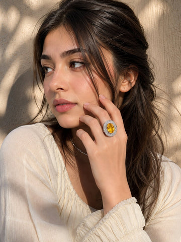 Doozie Yellow American Diamond Adjustable Ring