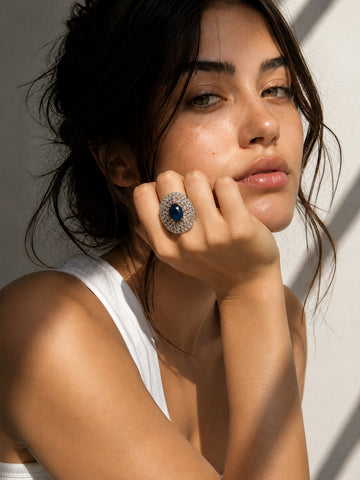 Niska Sapphire Halo Statement Ring