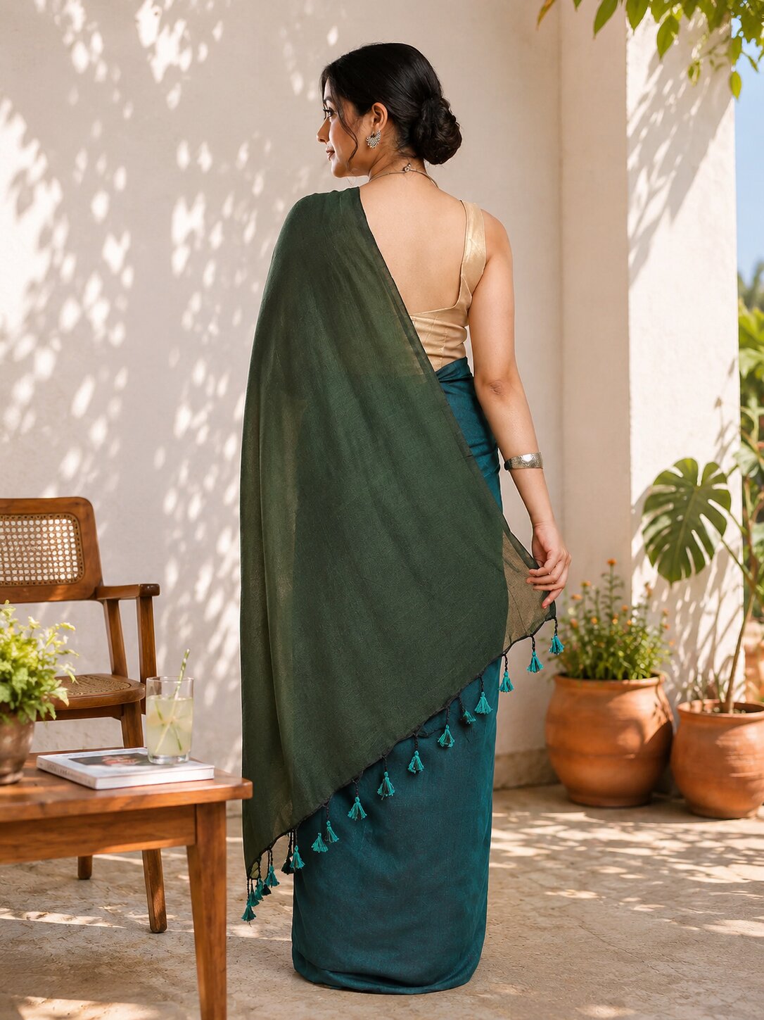 Niska Green Dual Print Cotton Saree
