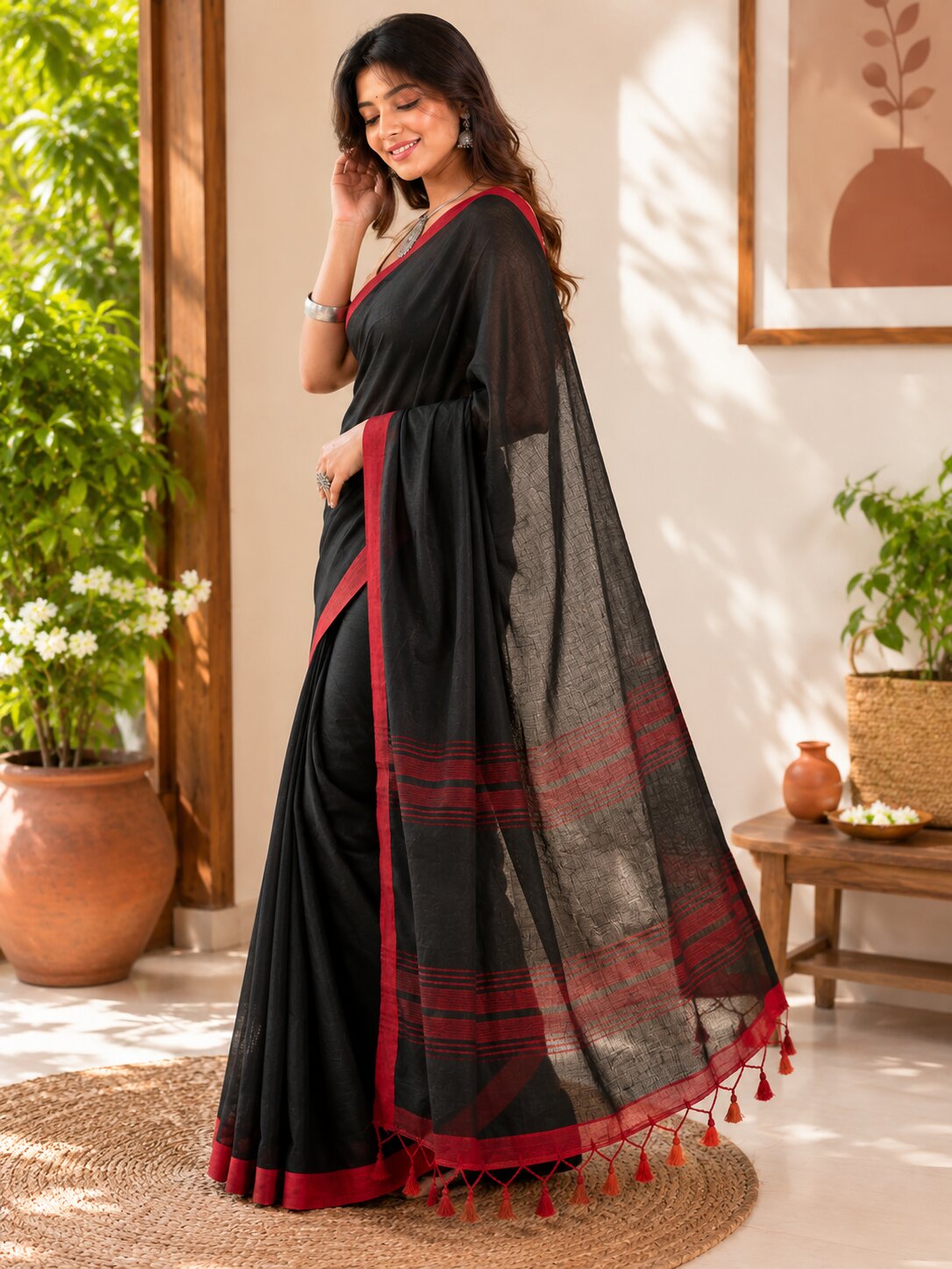 Niska Cotton Saree Black