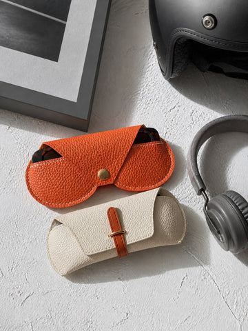 Orange & White Leather Sunglass Cover Set
